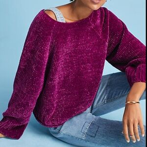 Anthropologie Moth Maise Magenta Chenille Sweater Size Small